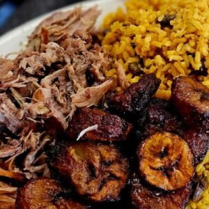 pernil and yellow rice