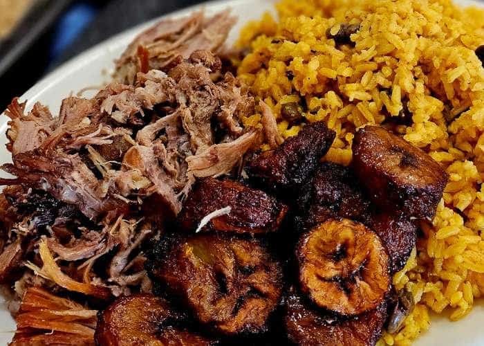 pernil and yellow rice